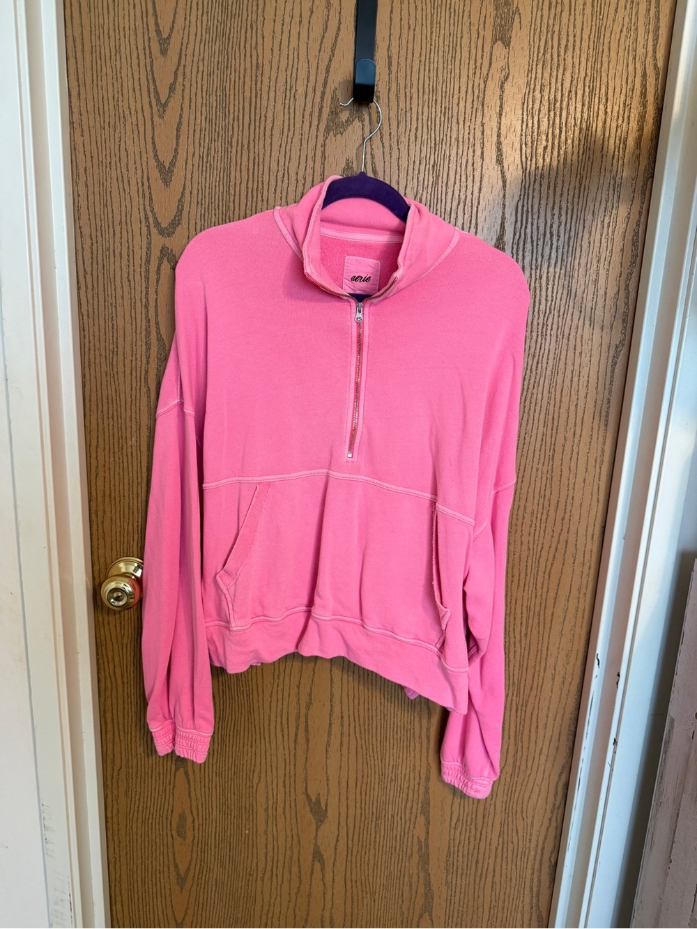 aerie Pink Half-Zip Pullover Sweatshirt